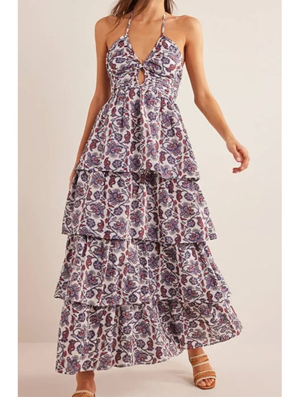 Boden Ruched Tiered Maxi Dress Nightshadow Blue Sleeveless Women's Size 4